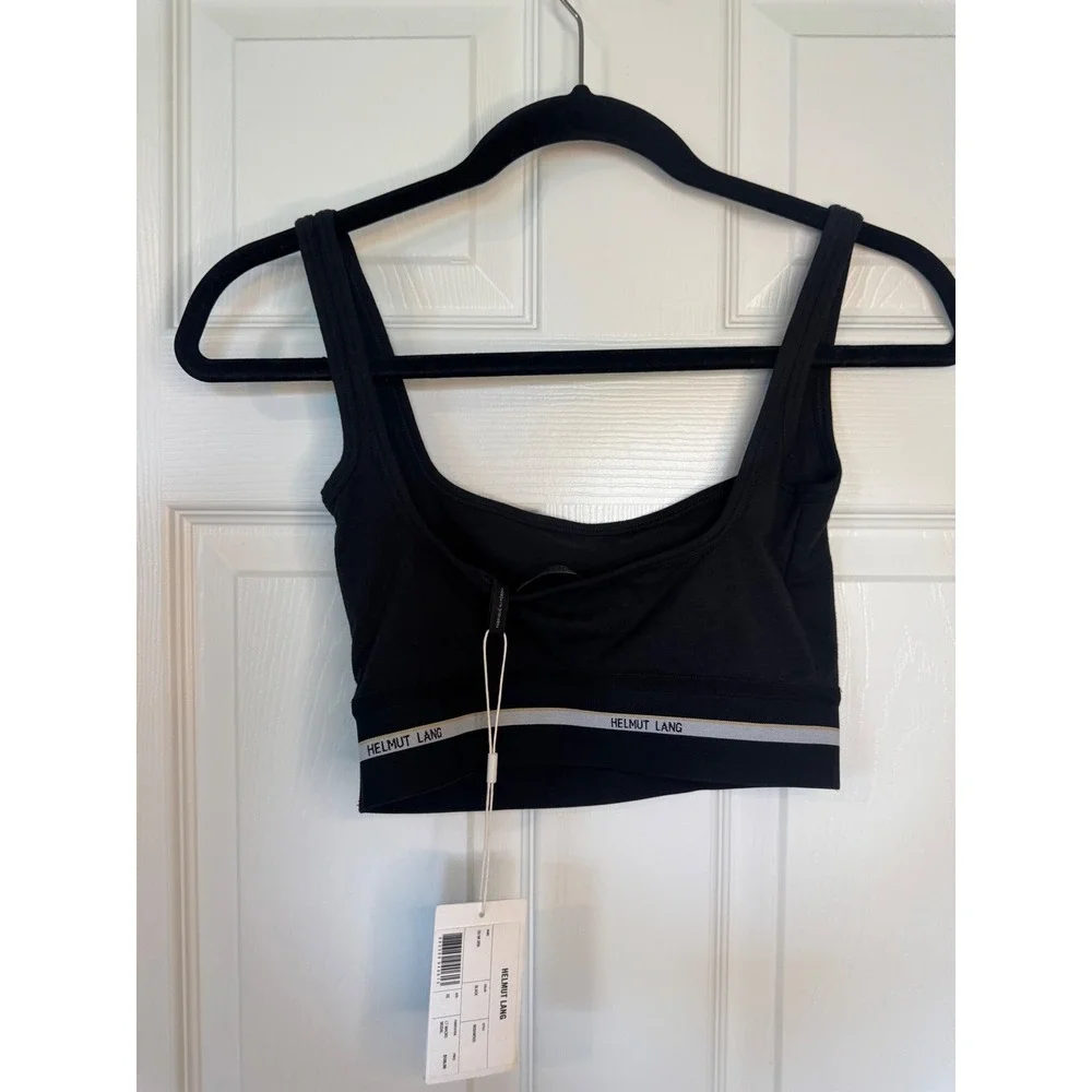 Helmut Lang Square Neck Bra Black Logo Band N05HW505 NWT XS
